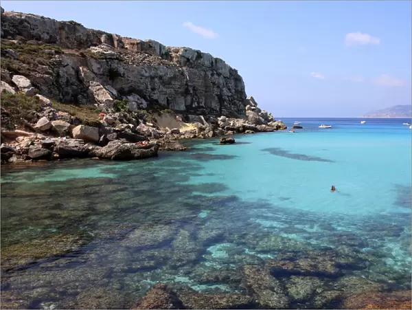 Reef and sea, Cala Rossa, Favignana Island, Trapani, Sicily, Italy, Mediterranean, Europe