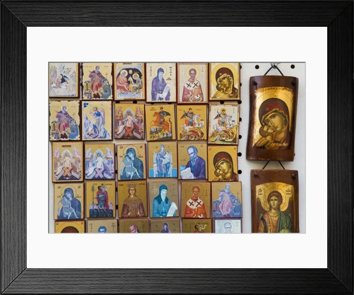 Framed Print : Orthodox icons for sale in the Plaka District, Athens, Greece, Europe Framed Print : Orthodox icons for sale in the Plaka District, Athens, Greece, Europe