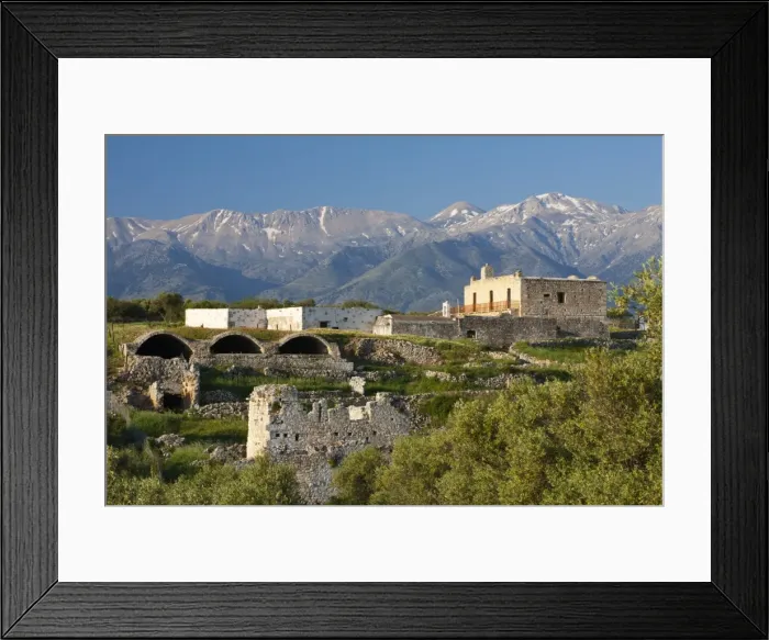 Framed Print : Monastery of Ayios Ioannis Theologos and White Mountains, Aptera, Chania region, Crete, Greek Islands, Greece, Europe Framed Print : Monastery of Ayios Ioannis Theologos and White Mountains, Aptera, Chania region, Crete, Greek Islands, Greece, Europe