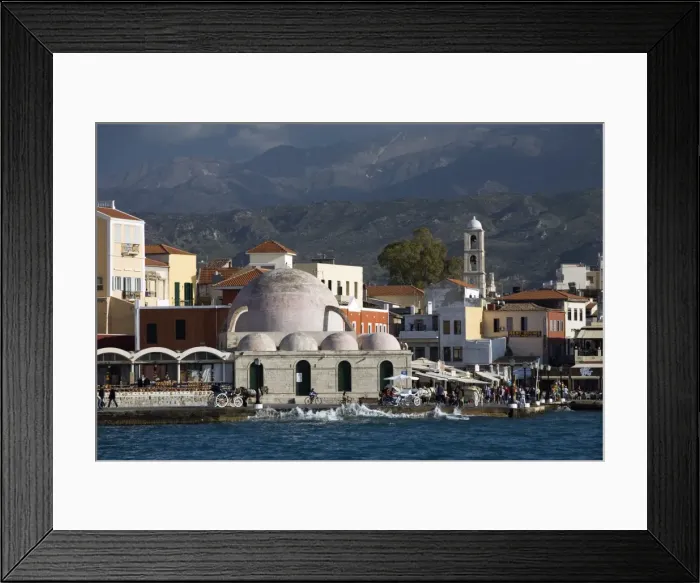 Framed Print : View over Venetian Harbour to Mosque of the Janissaries, Chania (Hania), Chania region, Crete, Greek Islands, Greece, Europe Framed Print : View over Venetian Harbour to Mosque of the Janissaries, Chania (Hania), Chania region, Crete, Greek Islands, Greece, Europe