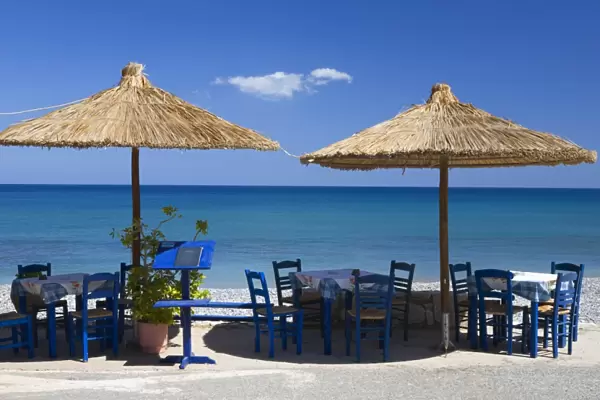 Beach cafe, Kato Zakros, Lasithi region, Crete, Greek Islands, Greece, Europe