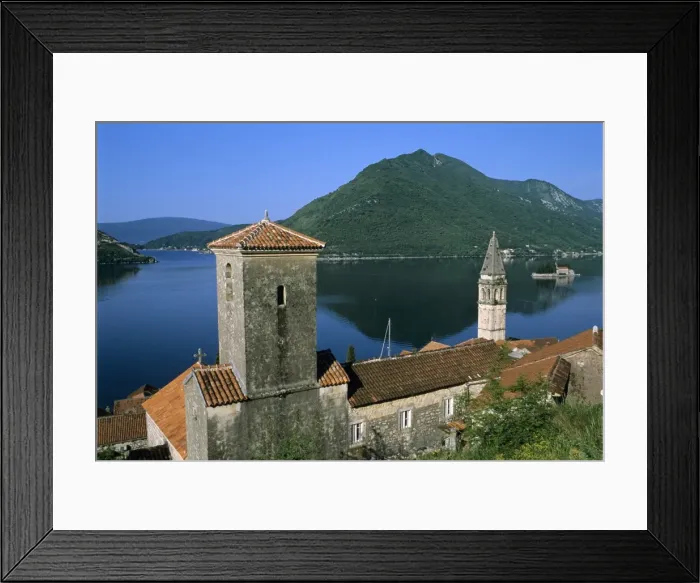 Framed Print : View over village and bay with island of St. George, Perast, The Boka Kotorska (Bay of Kotor), UNESCO World Heritage Site, Montenegro, Europe Framed Print : View over village and bay with island of St. George, Perast, The Boka Kotorska (Bay of Kotor), UNESCO World Heritage Site, Montenegro, Europe