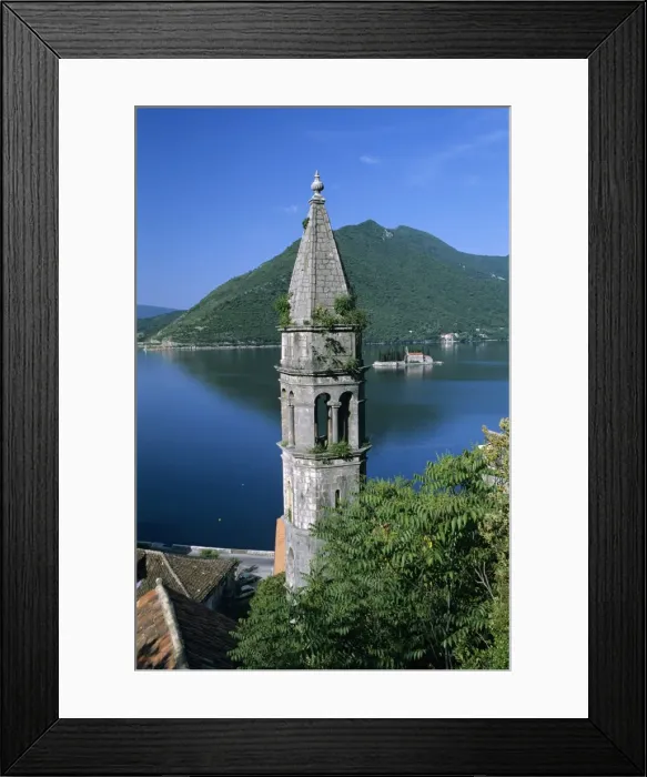 Framed Print : Church of St. Nikola belfry and the Benedictine Monastery of St. George on islet, Perast, The Boka Kotorska (Bay of Kotor), UNESCO World Heritage Site, Montenegro, Europe Framed Print : Church of St. Nikola belfry and the Benedictine Monastery of St. George on islet, Perast, The Boka Kotorska (Bay of Kotor), UNESCO World Heritage Site, Montenegro, Europe