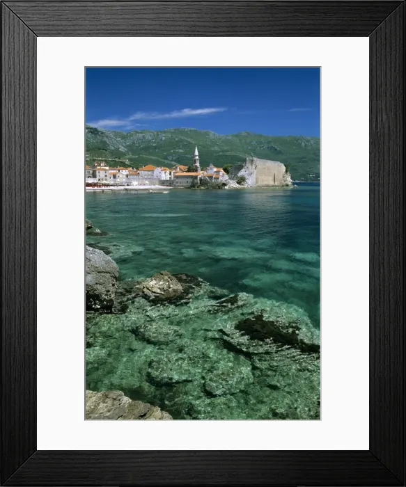 Framed Print : Clear waters in front of the Old Town, Budva, The Budva Riviera, Montenegro, Europe Framed Print : Clear waters in front of the Old Town, Budva, The Budva Riviera, Montenegro, Europe
