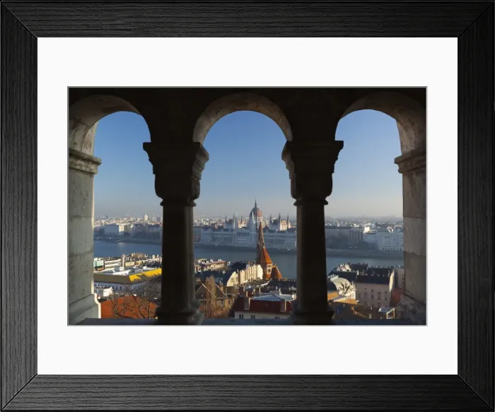 Framed Print : Parliament (Orszaghaz) and River Danube through arches of Fishermens Bastion (Halaszbastya), UNESCO World Heritage Site, Buda, Budapest, Hungary, Europe Framed Print : Parliament (Orszaghaz) and River Danube through arches of Fishermens Bastion (Halaszbastya), UNESCO World Heritage Site, Buda, Budapest, Hungary, Europe