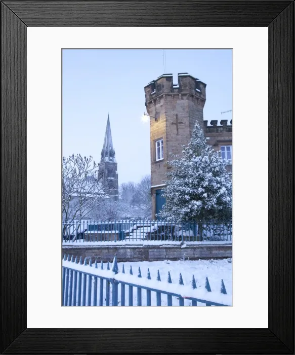 Framed Print : Edensor village and church in winter, Chatsworth Estate, Derbyshire, England, United Kingdom, Europe Framed Print : Edensor village and church in winter, Chatsworth Estate, Derbyshire, England, United Kingdom, Europe