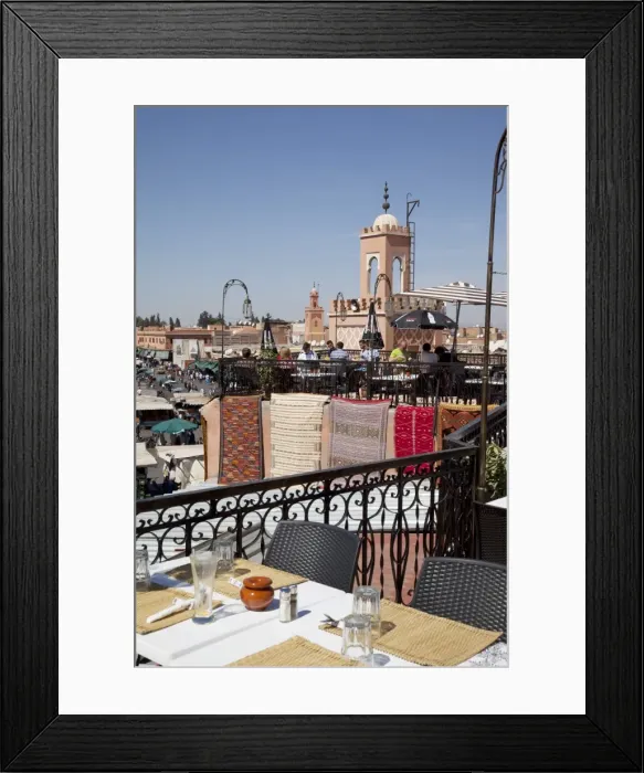 Framed Print : Rooftop terrace and minarets, Place Jemaa El Fna, Marrakesh, Morocco, North Africa, Africa Framed Print : Rooftop terrace and minarets, Place Jemaa El Fna, Marrakesh, Morocco, North Africa, Africa