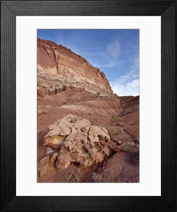 Framed Print : Red rock cliffs and badlands, Capitol Reef National Park, Utah, United States of America, North America Framed Print : Red rock cliffs and badlands, Capitol Reef National Park, Utah, United States of America, North America