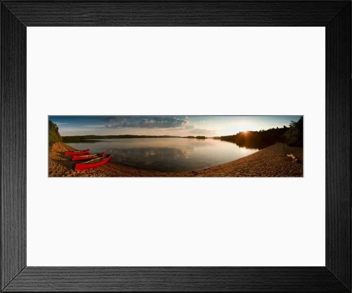 Framed Print : Canoes on the lake shore at sunset, Algonquin National Park, Ontario, Canada, North America Framed Print : Canoes on the lake shore at sunset, Algonquin National Park, Ontario, Canada, North America