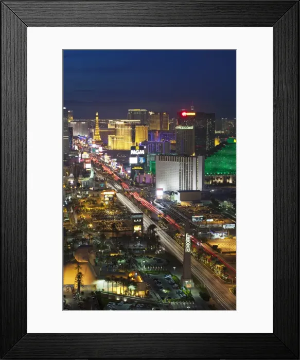 Framed Print : Elevated view of the hotels and casinos along The Strip at dusk, Las Vegas, Nevada, United States of America, North America Framed Print : Elevated view of the hotels and casinos along The Strip at dusk, Las Vegas, Nevada, United States of America, North America
