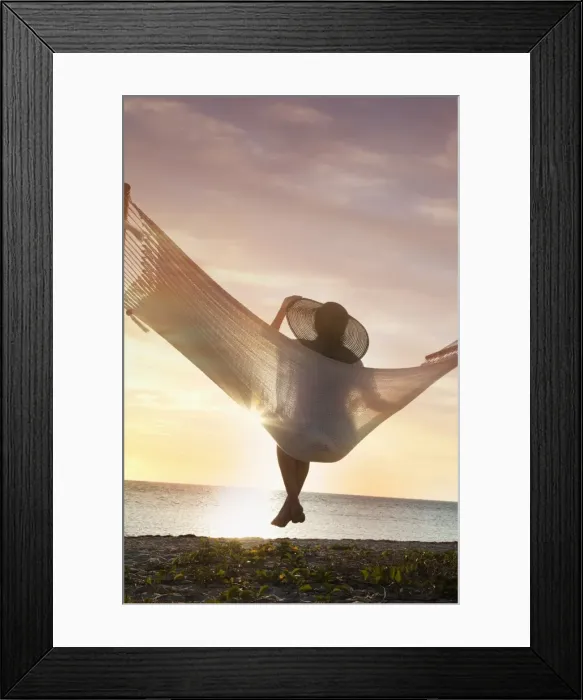Framed Print : Woman on a hammock on the beach, Florida, United States of America, North America Framed Print : Woman on a hammock on the beach, Florida, United States of America, North America
