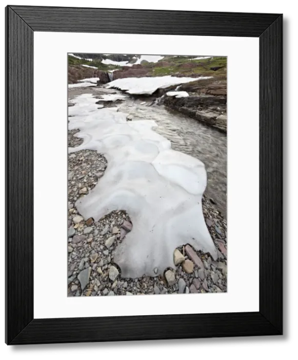 Framed Print : Alpine stream with snow, Glacier National Park, Montana, United States of America, North America Framed Print : Alpine stream with snow, Glacier National Park, Montana, United States of America, North America