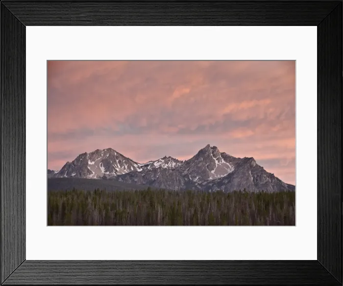 Framed Print : Pink sunset clouds over McGowen Peak on the right and Mt. Regan on the left, in the Sawtooth Range, Sawtooth National Recreation Area, Idaho, United States of America, North America Framed Print : Pink sunset clouds over McGowen Peak on the right and Mt. Regan on the left, in the Sawtooth Range, Sawtooth National Recreation Area, Idaho, United States of America, North America
