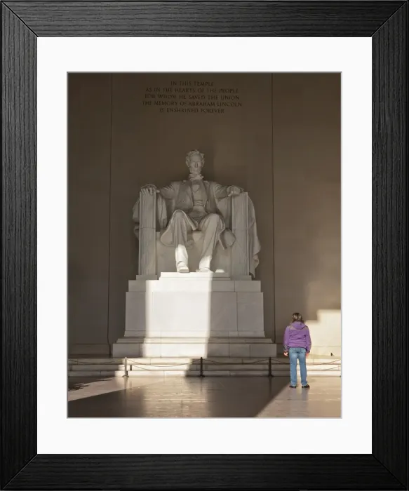 Framed Print : The statue of Lincoln in the Lincoln Memorial being admired by a young girl, Washington D. C. United States of America, North America Framed Print : The statue of Lincoln in the Lincoln Memorial being admired by a young girl, Washington D. C. United States of America, North America