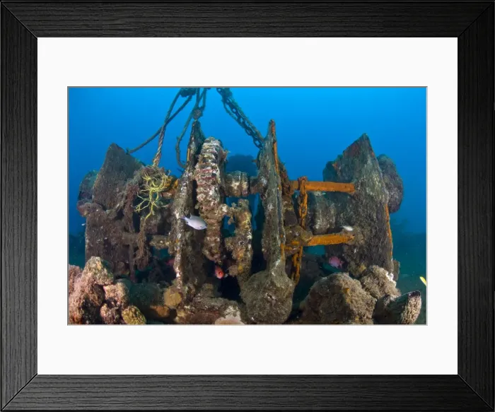 Framed Print : Gantry gear on the deck of the wreck of the Lesleen M, a freighter sunk as an artificial reef in 1985 off Anse Cochon Bay, St. Lucia, West Indies, Caribbean, Central America Framed Print : Gantry gear on the deck of the wreck of the Lesleen M, a freighter sunk as an artificial reef in 1985 off Anse Cochon Bay, St. Lucia, West Indies, Caribbean, Central America