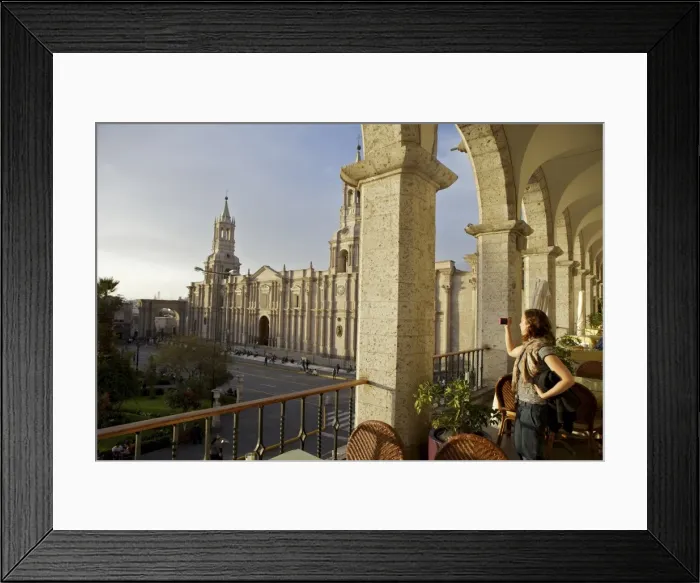 Framed Print : Woman taking photograph of Arequipa Cathedral (la catedral) Plaza de Armas, Arequipa, peru, peruvian, south america, south american, latin america, latin american South America Framed Print : Woman taking photograph of Arequipa Cathedral (la catedral) Plaza de Armas, Arequipa, peru, peruvian, south america, south american, latin america, latin american South America