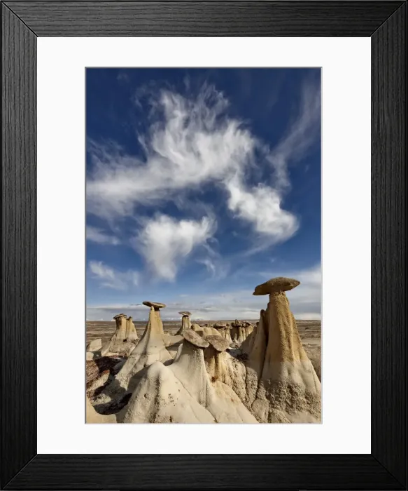 Framed Print : Yellow hoodoos under a wispy cloud, San Juan Basin, New Mexico, United States of America, North America Framed Print : Yellow hoodoos under a wispy cloud, San Juan Basin, New Mexico, United States of America, North America
