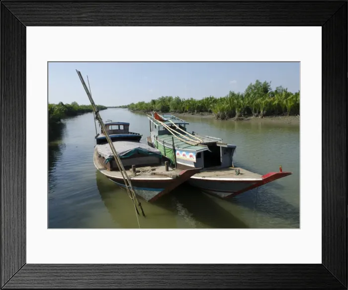 Framed Print : Boats in a waterway with mangrove trees, Irrawaddy Delta, Myanmar (Burma), Asia Framed Print : Boats in a waterway with mangrove trees, Irrawaddy Delta, Myanmar (Burma), Asia