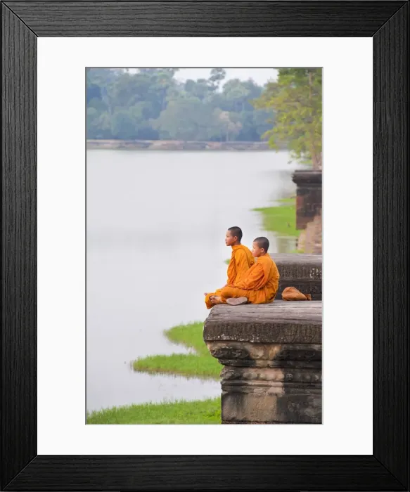 Framed Print : Buddhist monks sitting at Angkor Wat Temple, Angkor, UNESCO World Heritage Site, Siem Reap, Cambodia, Indochina, Southeast Asia, Asia