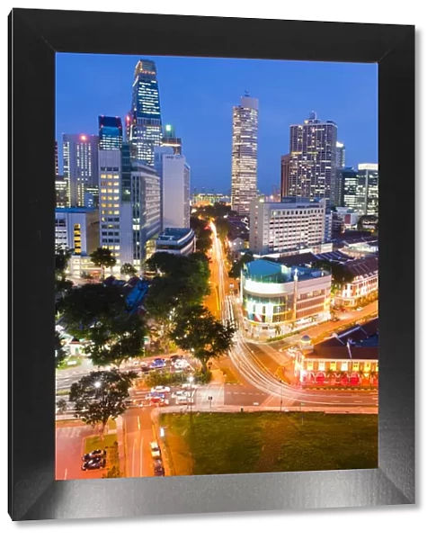 Night time light trails of the business district, Chinatown, Singapore, Southeast Asia, Asia