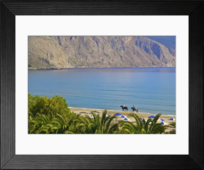 Framed Print : Two tourists riding horses on the beach, Giorgioupolis, Crete, Greek Islands, Greece, Europe Framed Print : Two tourists riding horses on the beach, Giorgioupolis, Crete, Greek Islands, Greece, Europe