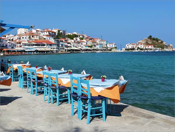 Restaurants on harbour, Kokkari, Samos, Aegean Islands, Greece