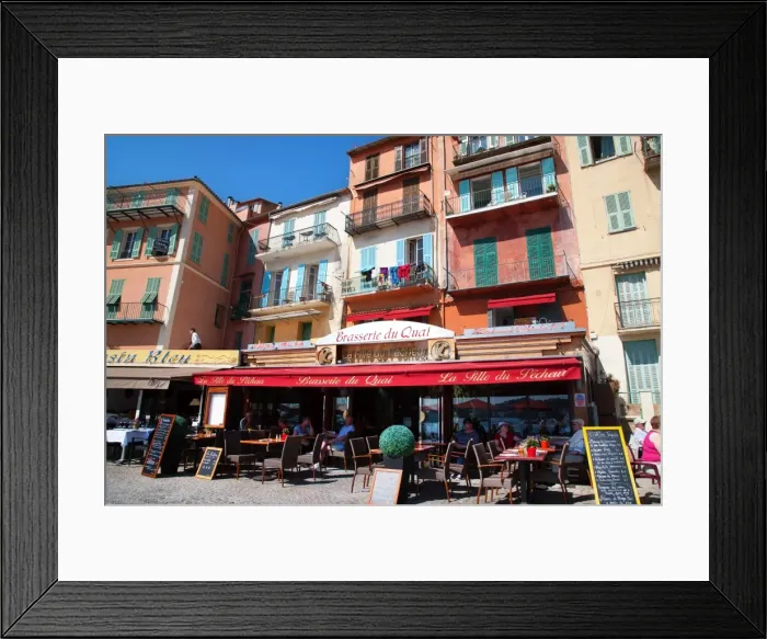 Framed Print : Facade of restaurants along waterfront, Villefranche, Alpes-Maritimes, Provence-Alpes-Cote d Azur, French Riviera, France, Europe Framed Print : Facade of restaurants along waterfront, Villefranche, Alpes-Maritimes, Provence-Alpes-Cote d Azur, French Riviera, France, Europe