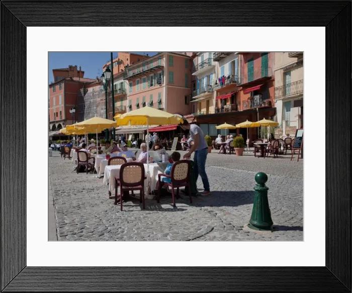 Framed Print : Restaurants along waterfront, Villefranche, Alpes-Maritimes, Provence-Alpes-Cote d Azur, French Riviera, France, Europe Framed Print : Restaurants along waterfront, Villefranche, Alpes-Maritimes, Provence-Alpes-Cote d Azur, French Riviera, France, Europe
