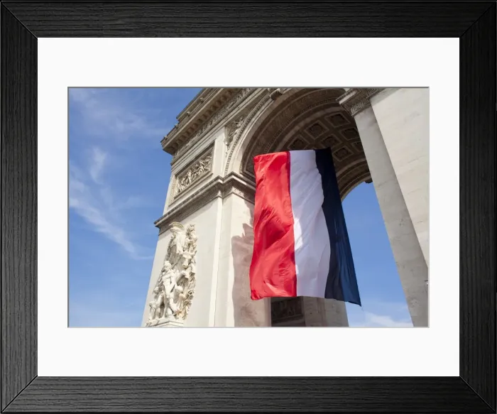 Framed Print : French flag under Arc de Triomphe built by Napoleon, Paris, France, Europe Framed Print : French flag under Arc de Triomphe built by Napoleon, Paris, France, Europe