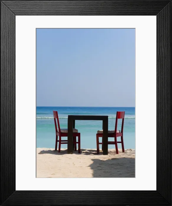 Framed Print : Table and chairs on the beach at a restaurant, Gili Trawangan, Gili Islands, Indonesia, Southeast Asia, Asia Framed Print : Table and chairs on the beach at a restaurant, Gili Trawangan, Gili Islands, Indonesia, Southeast Asia, Asia