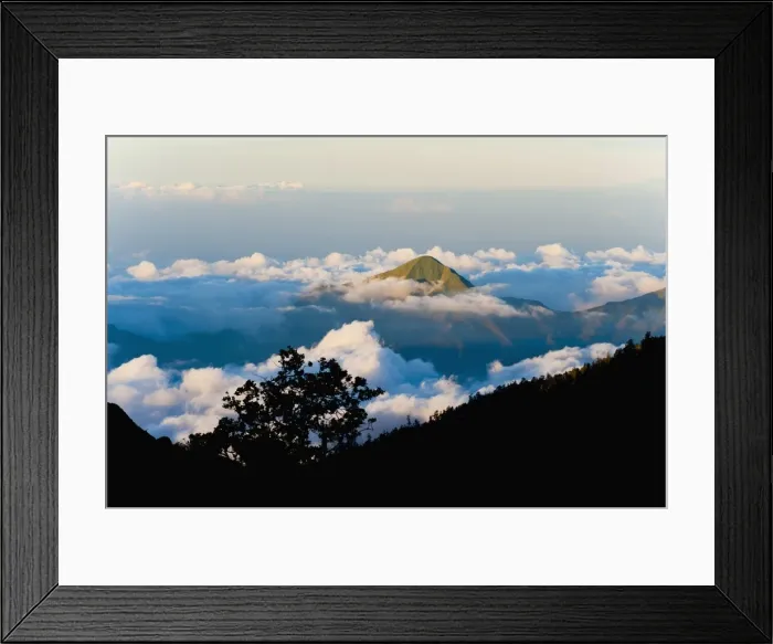 Framed Print : Mountain peaks rising high above the clouds taken from Mount Rinjani volcano, Lombok, Indonesia, Southeast Asia, Asia