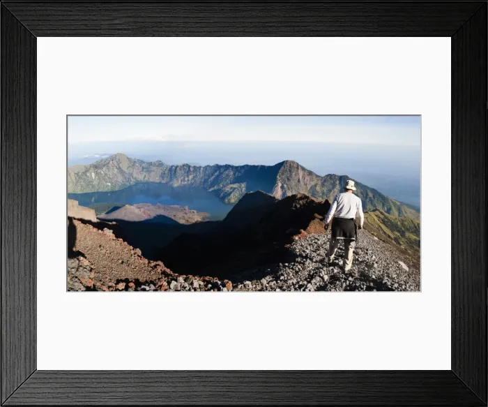 Framed Print : Tourist walking around the crater rim at the 3726m summit of Mount Rinjani volcano, Lombok, Indonesia, Southeast Asia, Asia Framed Print : Tourist walking around the crater rim at the 3726m summit of Mount Rinjani volcano, Lombok, Indonesia, Southeast Asia, Asia