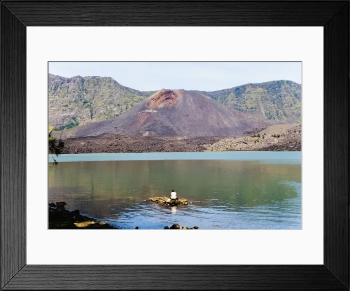 Framed Print : Man fishing in front of Mount Baru Jari, Segara Anak Lake at the bottom of Mount Rinjani volcano crater, Lombok, Indonesia, Southeast Asia, Asia Framed Print : Man fishing in front of Mount Baru Jari, Segara Anak Lake at the bottom of Mount Rinjani volcano crater, Lombok, Indonesia, Southeast Asia, Asia