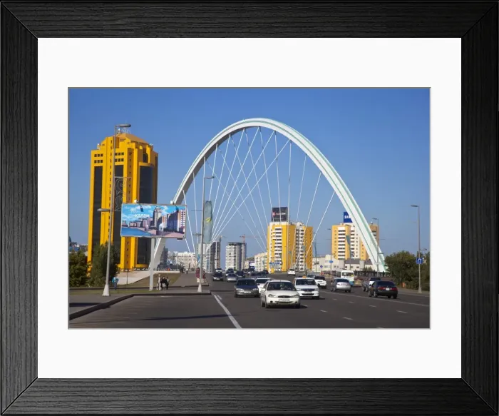 Framed Print : Traffic on bridge over the Ishim River, looking towards the old city, Astana, Kazakhstan, Central Asia, Asia Framed Print : Traffic on bridge over the Ishim River, looking towards the old city, Astana, Kazakhstan, Central Asia, Asia