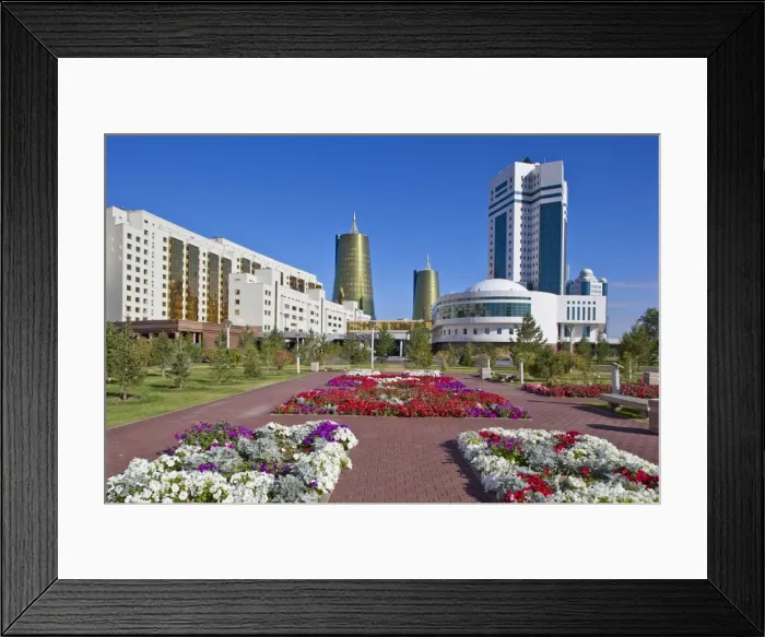 Framed Print : House of Ministries and twin golden conical business centres, the southern one contains the headquarters of Samruk-Kazyna, Astana, Kazakhstan, Central Asia, Asia Framed Print : House of Ministries and twin golden conical business centres, the southern one contains the headquarters of Samruk-Kazyna, Astana, Kazakhstan, Central Asia, Asia