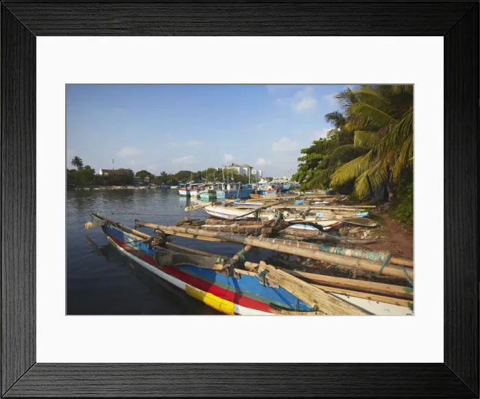 Framed Print : Fishing boats in Negombo Lagoon, Negombo, Western Province, Sri Lanka, Asia