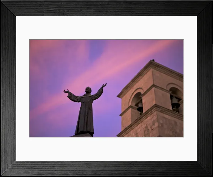 Framed Print : Statue of Saint Francis in front of Iglesia de San Francisco at twilight, Arequipa, peru, peruvian, south america, south american, latin america, latin american South America Framed Print : Statue of Saint Francis in front of Iglesia de San Francisco at twilight, Arequipa, peru, peruvian, south america, south american, latin america, latin american South America