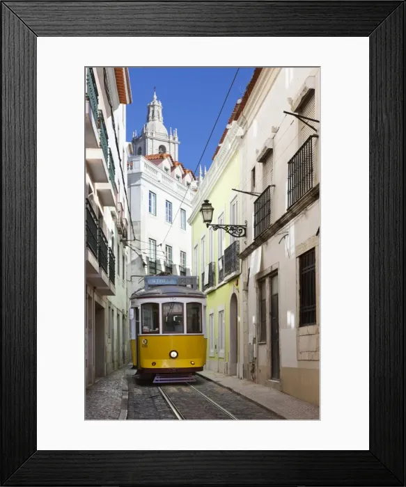 Framed Print : Tram (electricos) along Rua das Escolas Gerais with tower of Sao Vicente de Fora, Lisbon, Portugal, Europe Framed Print : Tram (electricos) along Rua das Escolas Gerais with tower of Sao Vicente de Fora, Lisbon, Portugal, Europe