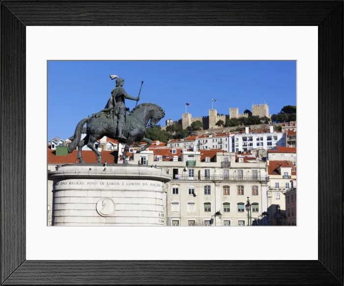 Framed Print : Statue of King John 1st and Castelo de Sao Jorge, Praca da Figueira, Baixa, Lisbon, Portugal, Europe Framed Print : Statue of King John 1st and Castelo de Sao Jorge, Praca da Figueira, Baixa, Lisbon, Portugal, Europe