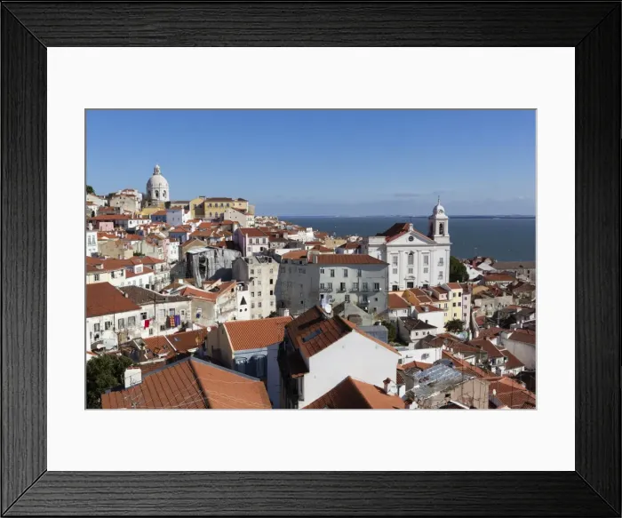 Framed Print : View over Alfama district from Miradouro das Portas do Sol, Alfama, Lisbon, Portugal, Europe