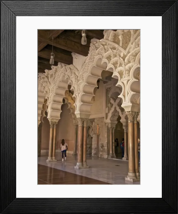 Framed Print : Marble columns and typical polylobe arches inside the Aljaferia palace dating from the 11th century, Saragossa (Zaragoza), Aragon, Spain, Europe Framed Print : Marble columns and typical polylobe arches inside the Aljaferia palace dating from the 11th century, Saragossa (Zaragoza), Aragon, Spain, Europe