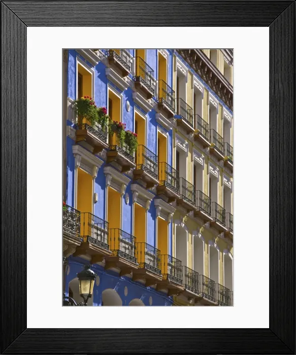 Framed Print : Bright coloured houses, Alfonso I Street, Saragossa (Zaragoza), Aragon, Spain, Europe Framed Print : Bright coloured houses, Alfonso I Street, Saragossa (Zaragoza), Aragon, Spain, Europe