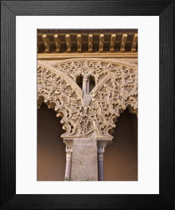 Framed Print : Detail of plaster decor in the garden gallery dating from the 15th century, St. Isabel courtyard, the Aljaferia Palace, Saragossa (Zaragoza), Aragon, Spain, Europe Framed Print : Detail of plaster decor in the garden gallery dating from the 15th century, St. Isabel courtyard, the Aljaferia Palace, Saragossa (Zaragoza), Aragon, Spain, Europe