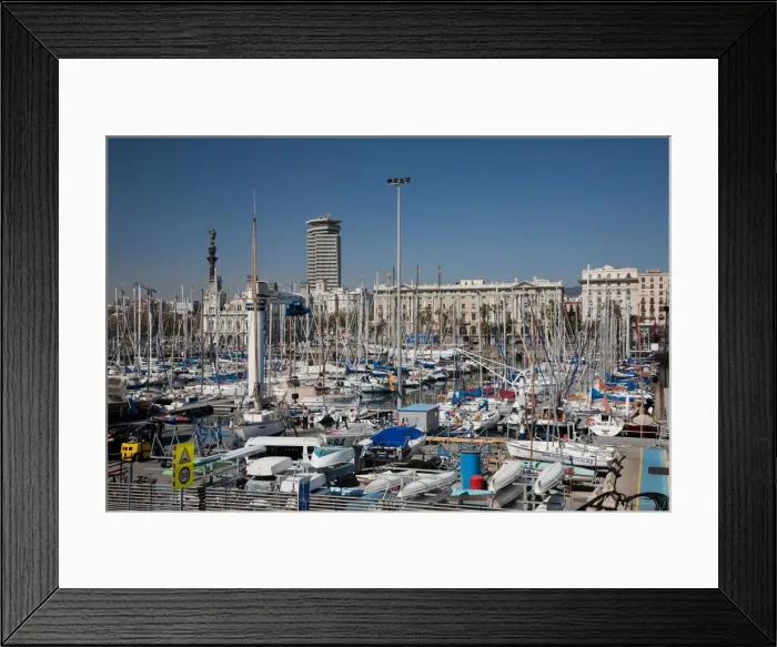 Framed Print : View of Port Vell showing Columbus monument, Barcelona, Catalonia, Spain, Europe Framed Print : View of Port Vell showing Columbus monument, Barcelona, Catalonia, Spain, Europe