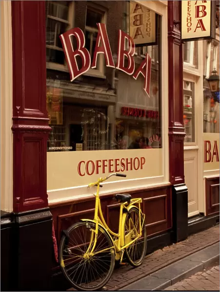 Bicycle outside Coffee Shop, Amsterdam, Holland, Europe