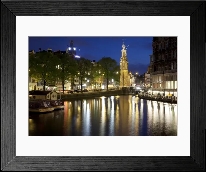 Framed Print : Munttoren and canal at dusk, Amsterdam, Holland, Europe Framed Print : Munttoren and canal at dusk, Amsterdam, Holland, Europe