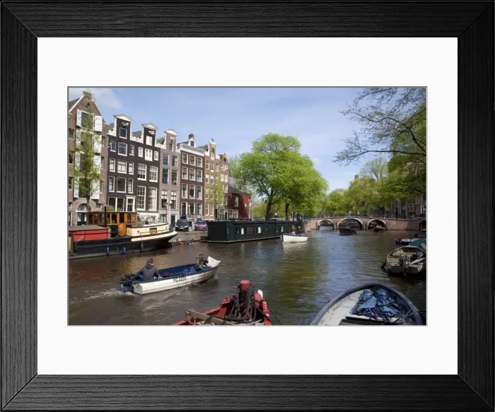 Framed Print : Canal and boats, Amsterdam, Holland, Europe Framed Print : Canal and boats, Amsterdam, Holland, Europe