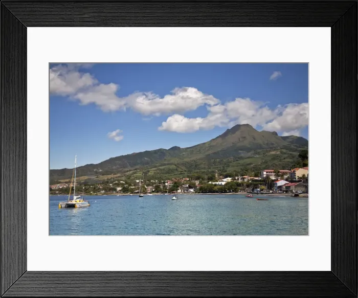 Framed Print : View of Saint-Pierre showing Mount Pelee in background, Martinique, Lesser Antilles, West Indies, Caribbean, Central America