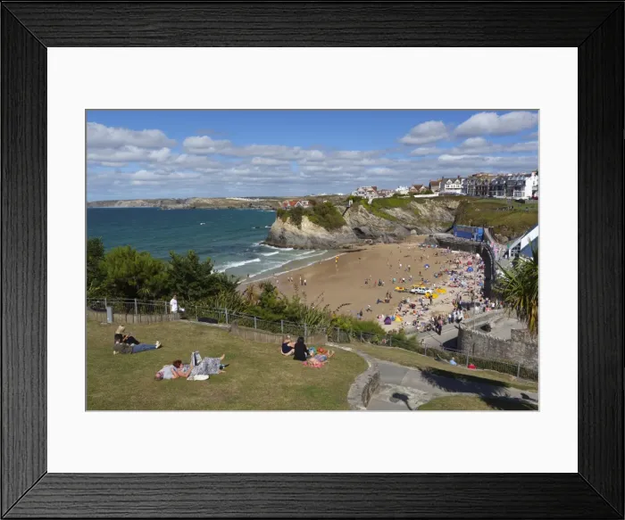 Framed Print : People relaxing in park above Towan beach, Newquay, Cornwall, England, United Kingdom, Europe Framed Print : People relaxing in park above Towan beach, Newquay, Cornwall, England, United Kingdom, Europe
