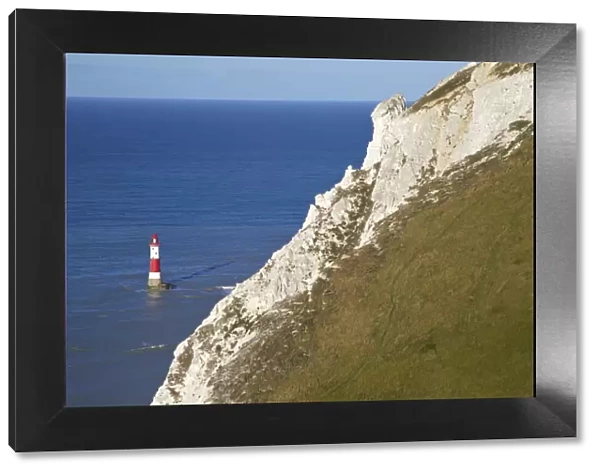 Beachy Head Lighthouse and chalk headland, south coast, near Eastbourne, South Downs National Park, East Sussex, England, United Kingdom, Europe